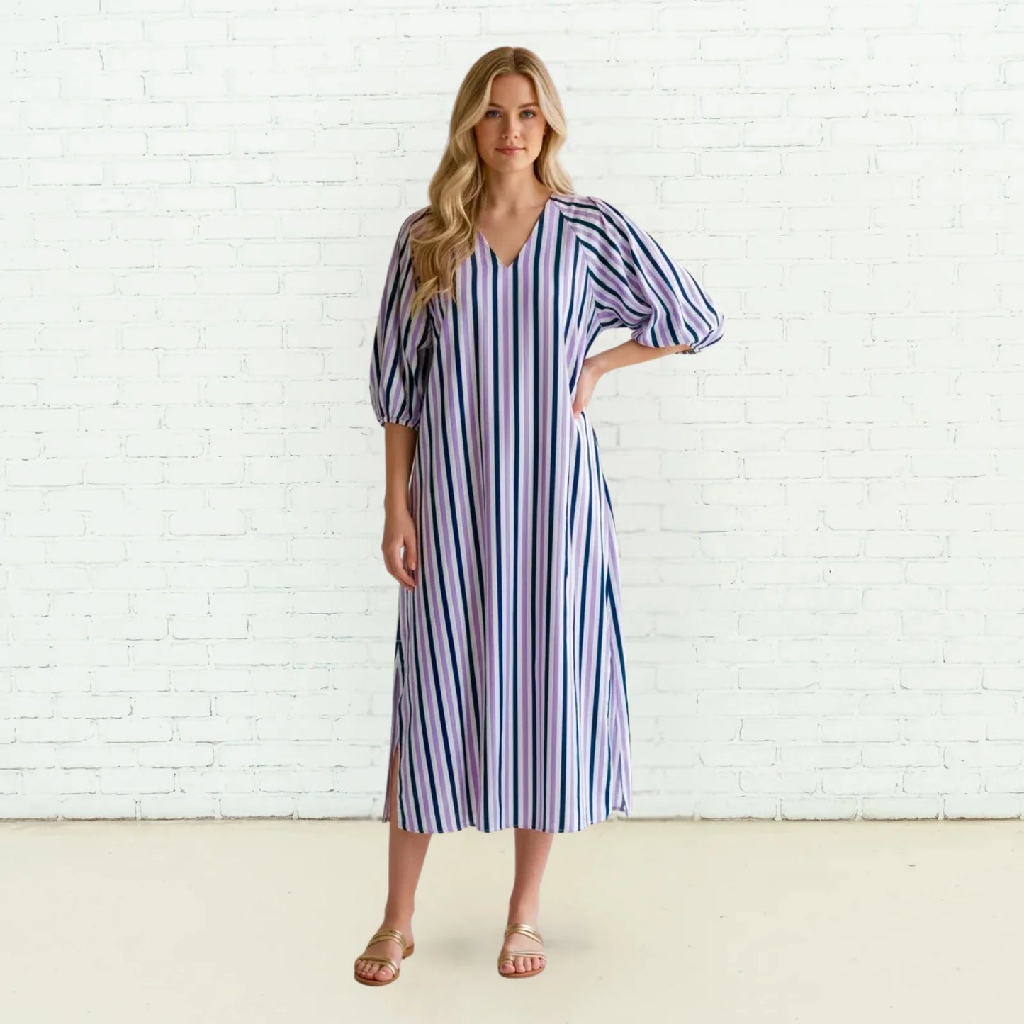 Coco Palm Beach Dress - Lavender/Navy