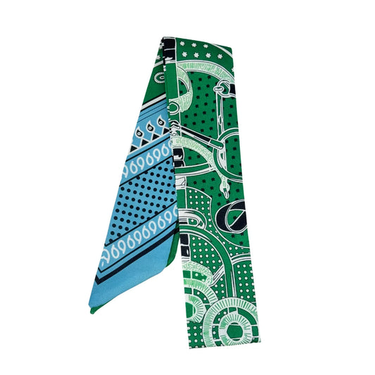 Equestrian Bandana Print Twilly Scarf - Kelly Green