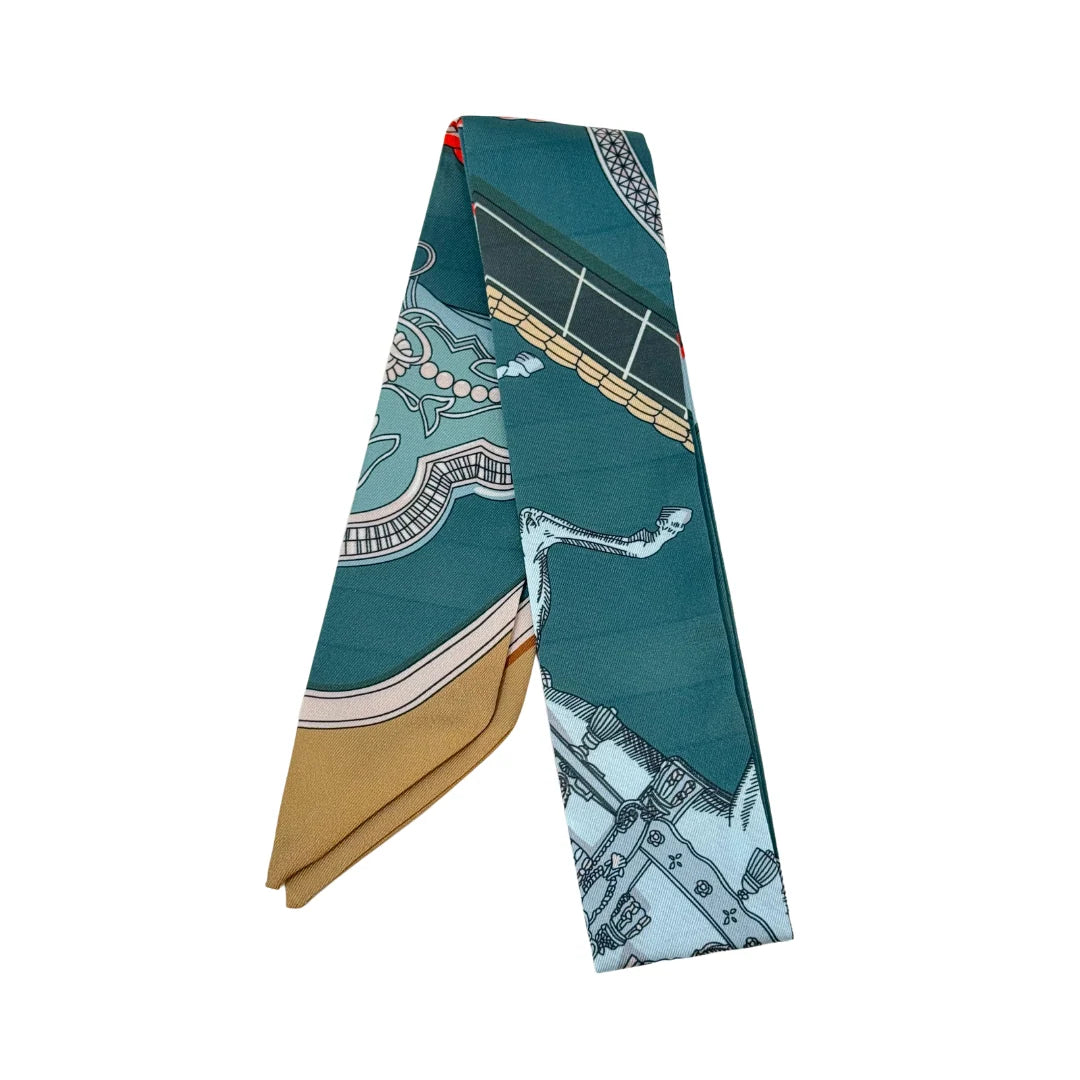 Equestrian Chain & Rope Design Twilly Scarf - Green