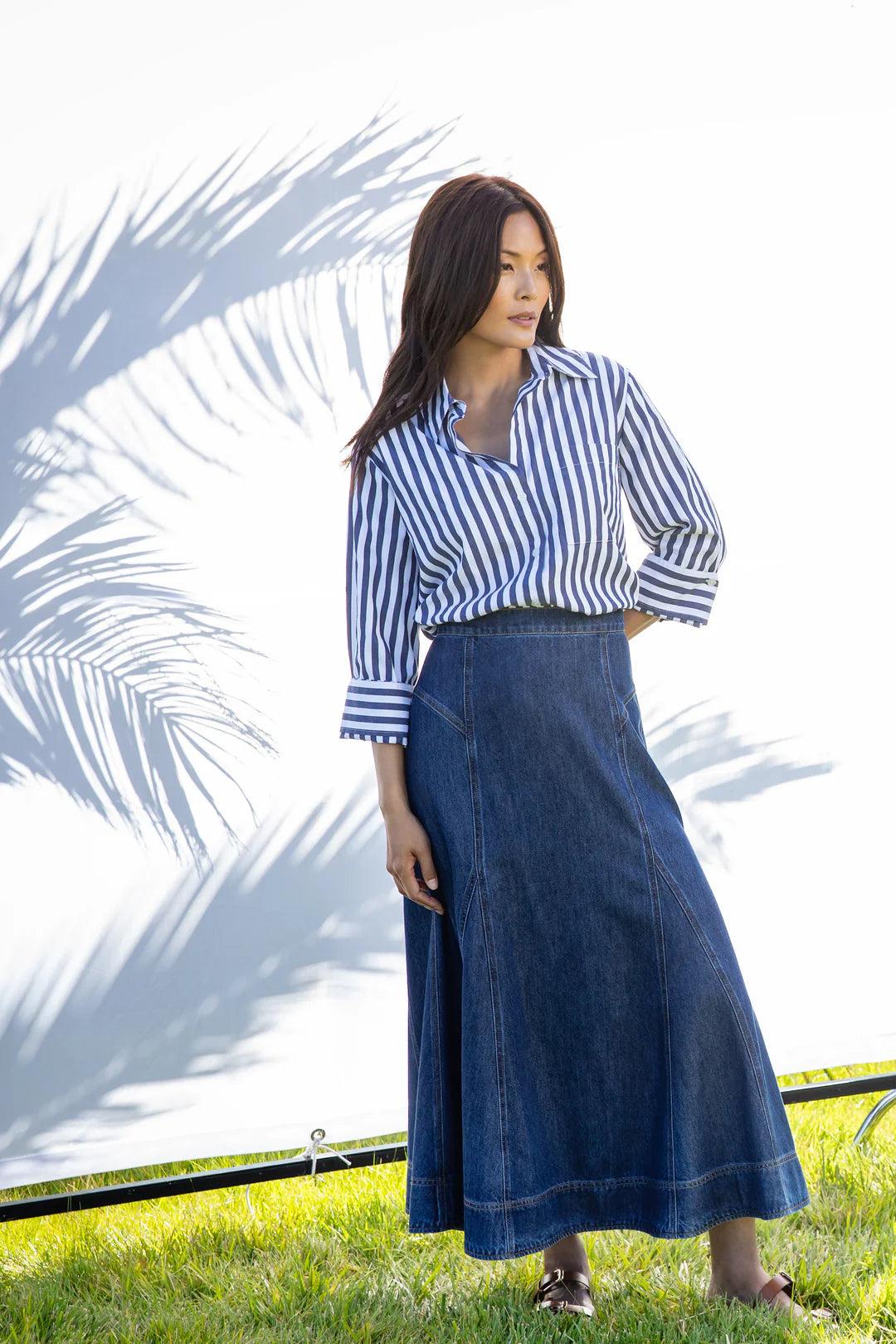Krissa Denim Circle Midi Skirt - Deep Indigo