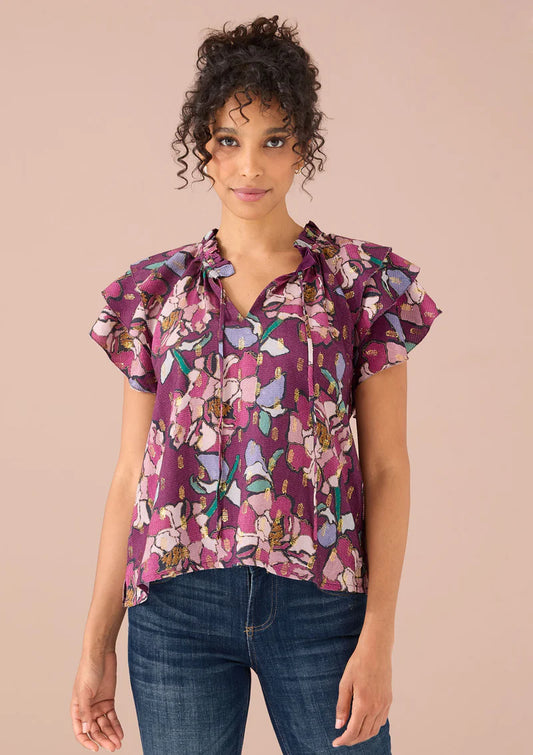 Veronica Top - Cranberry Stained Glass Floral