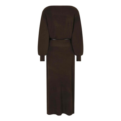 Long Boatneck Knit Sweater - Dark Coffee