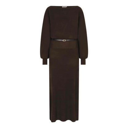 Long Boatneck Knit Sweater - Dark Coffee