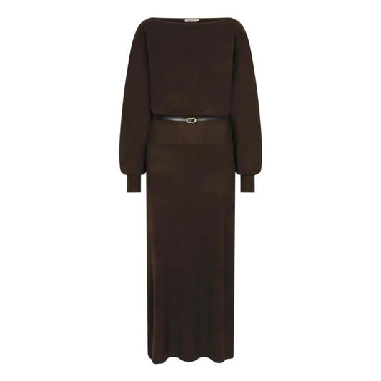 Long Boatneck Knit Sweater - Dark Coffee