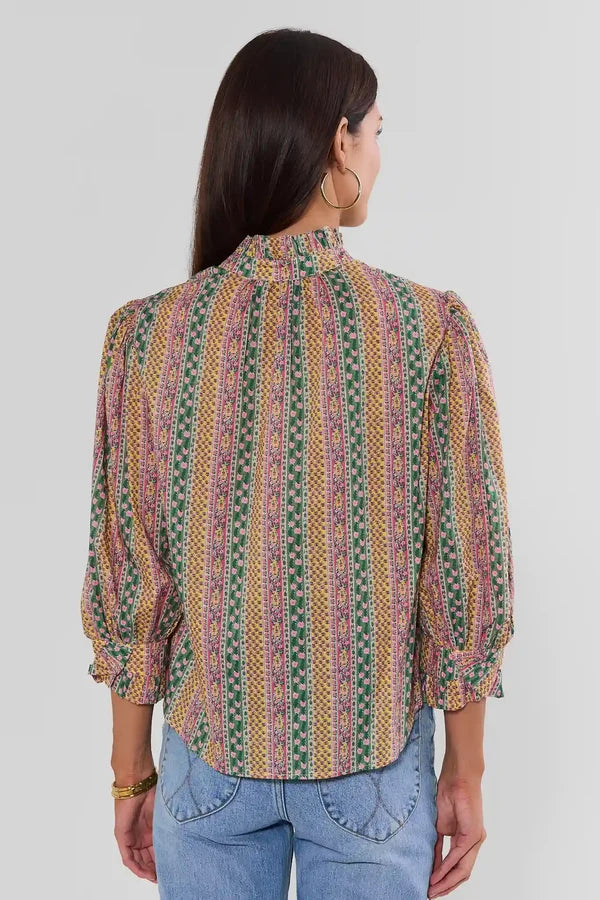 Floral Botanical Print Button Down Blouse - Green Multi