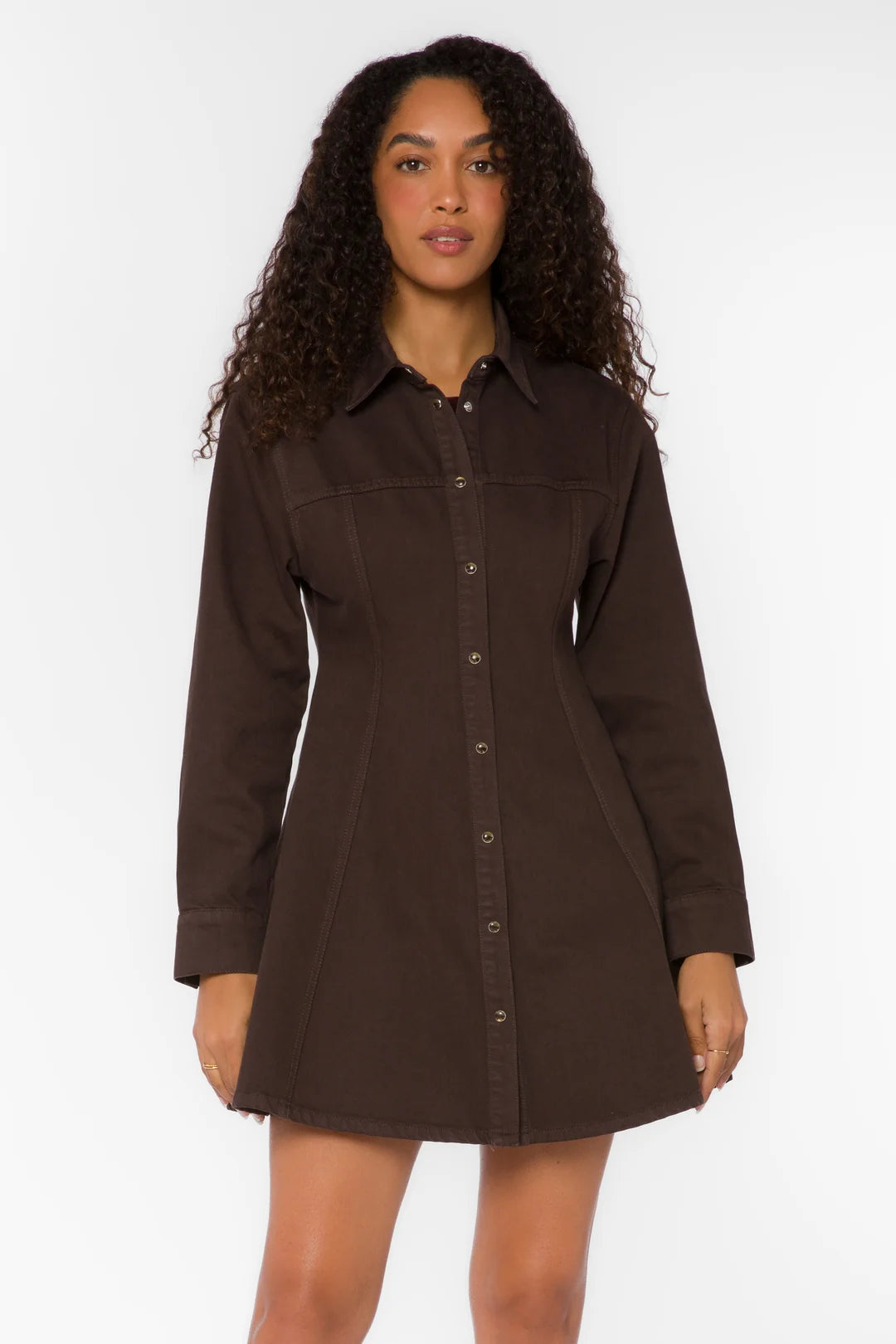Zeana Mini Denim Dress - Walnut Timber