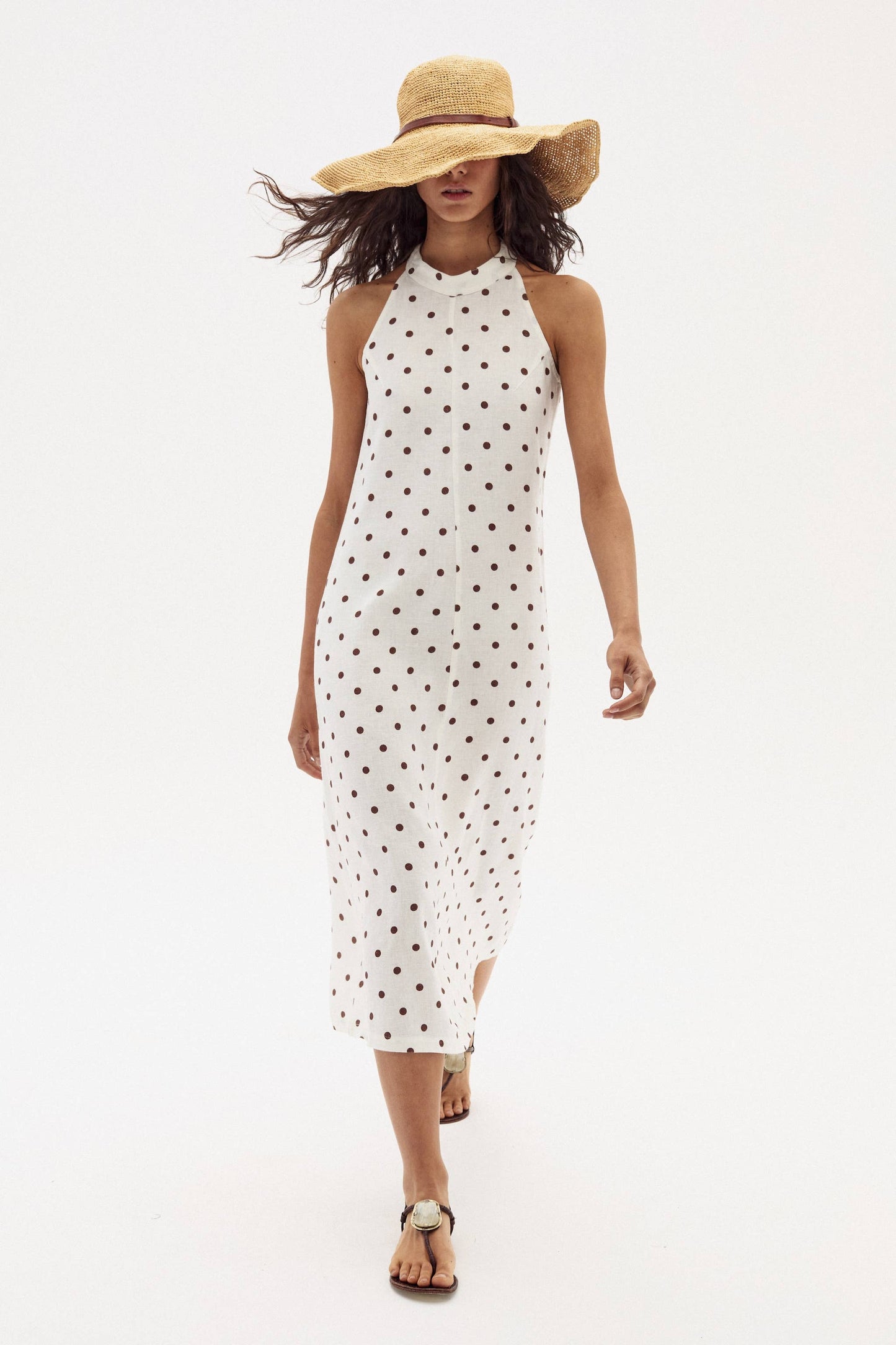 Olivia Linen Dress - Brown Polka Dots