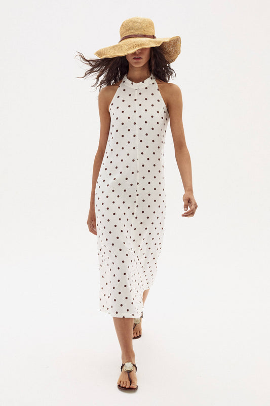 Olivia Linen Dress - Brown Polka Dots