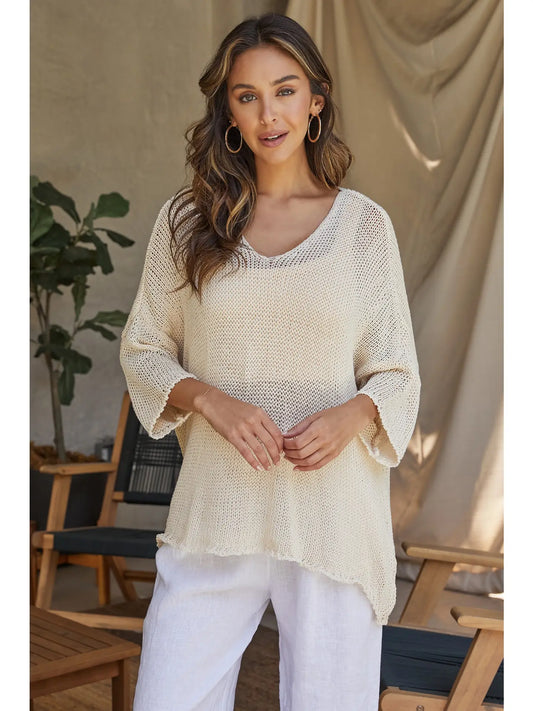 Cotton 3/4 Sleeve Knit Top