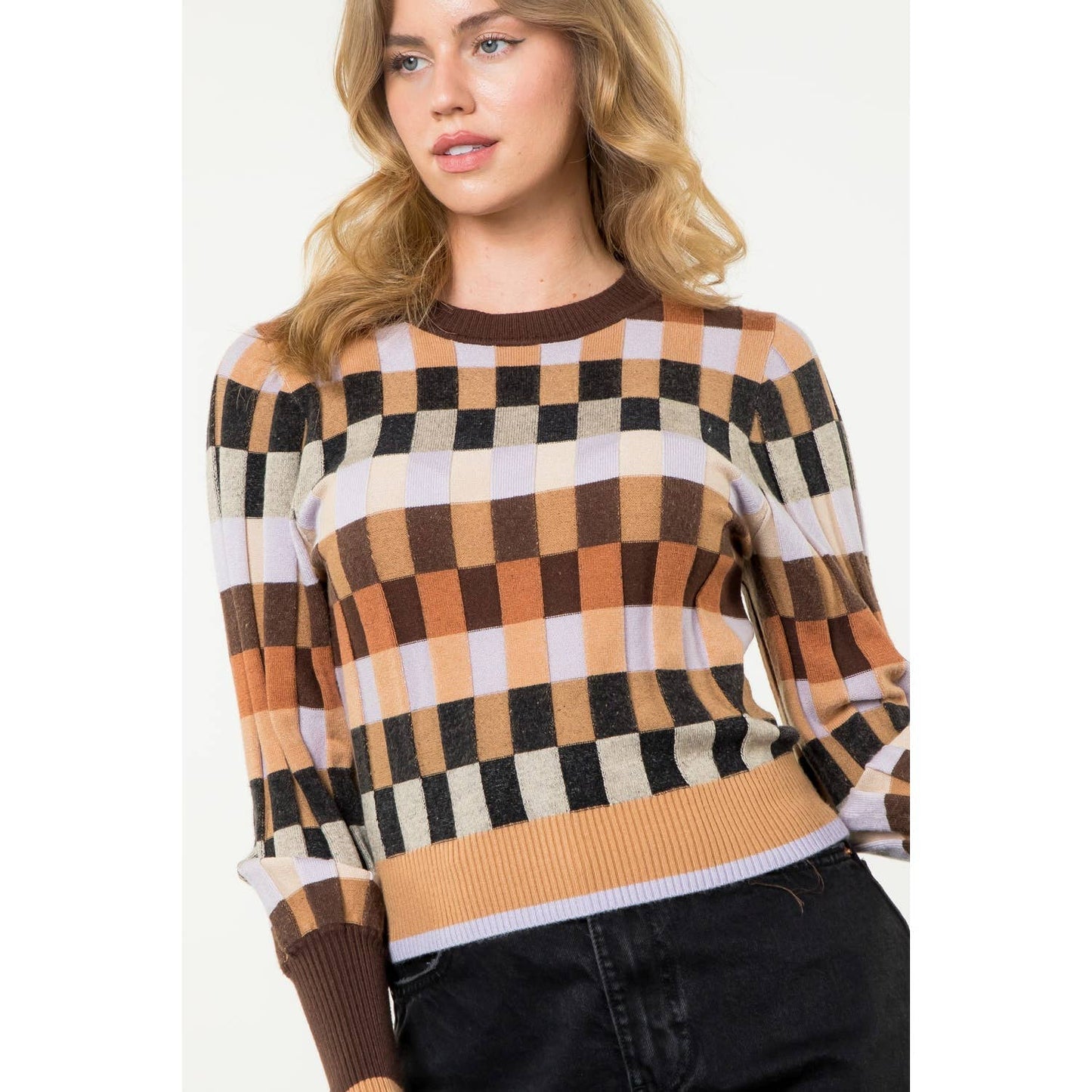 Multi Colored Knit Sweater - Brown