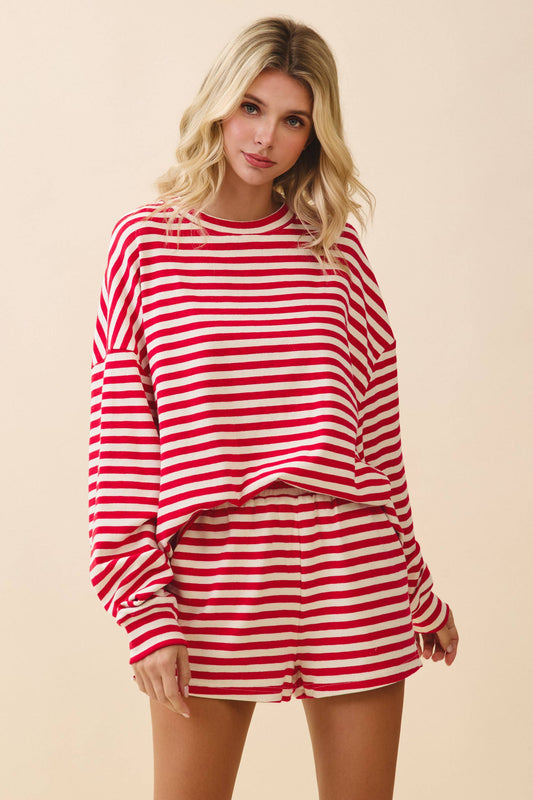 Striped Relaxed Fit Shorts - Red
