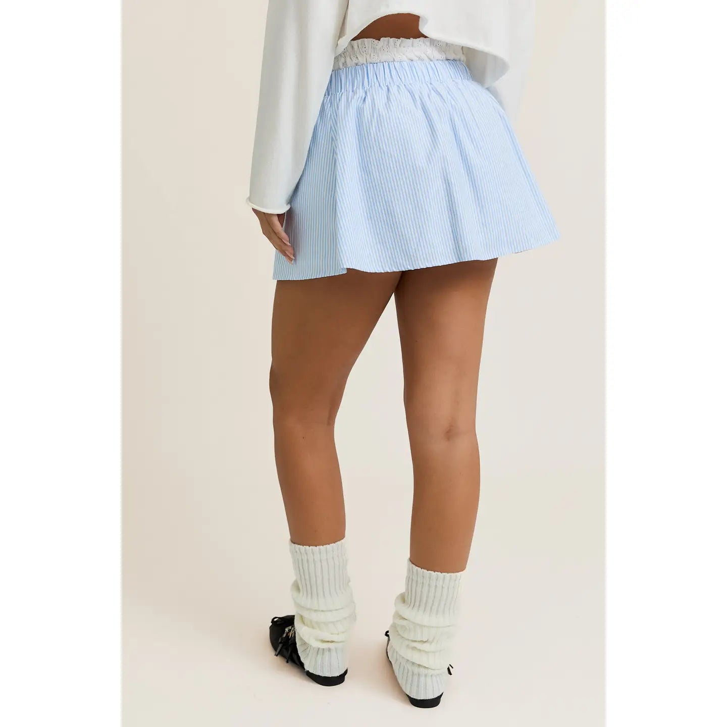 Contrast Waist Mini Skirt - White/Light Blue Stripe