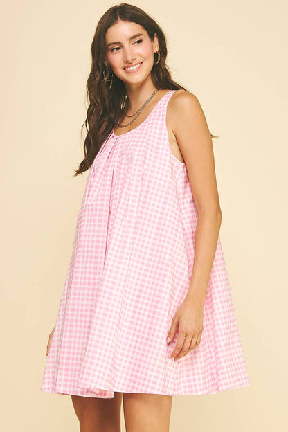 Gingham A-Line Mini Dress - Pink
