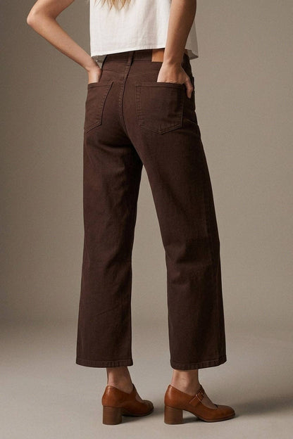Wide Leg Cropped Jeans - Chocolate Brown