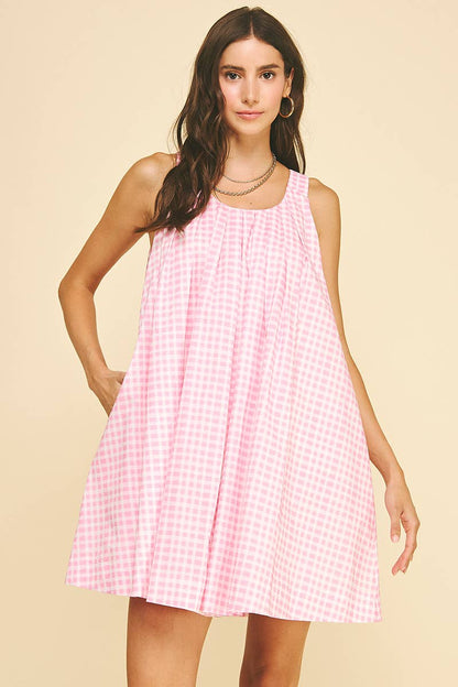Gingham A-Line Mini Dress - Pink