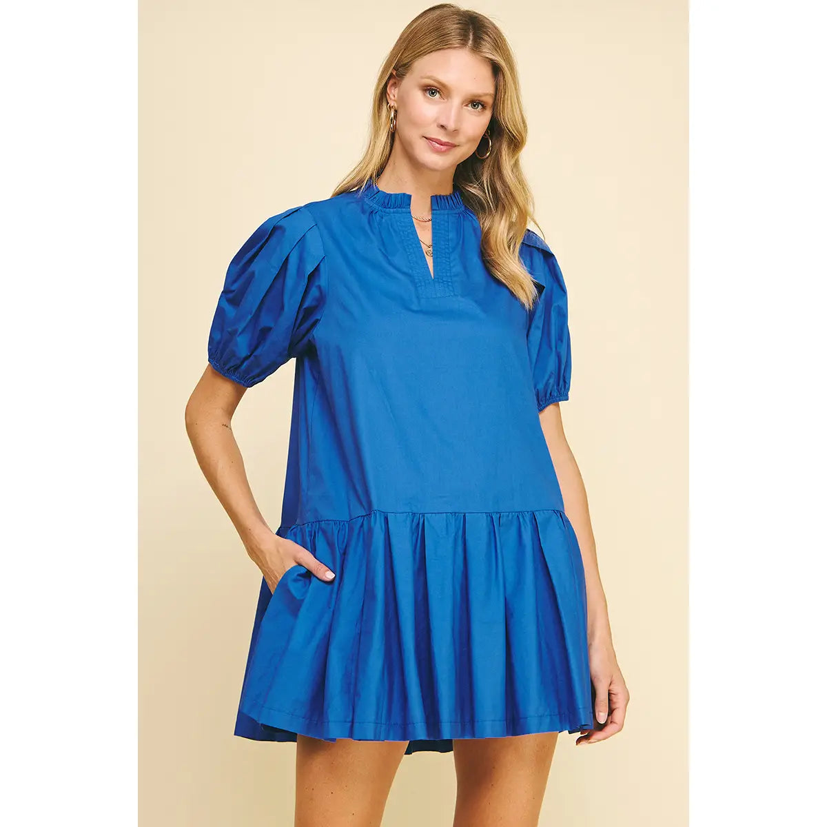 Solid Tiered Mini Dress - Indigo