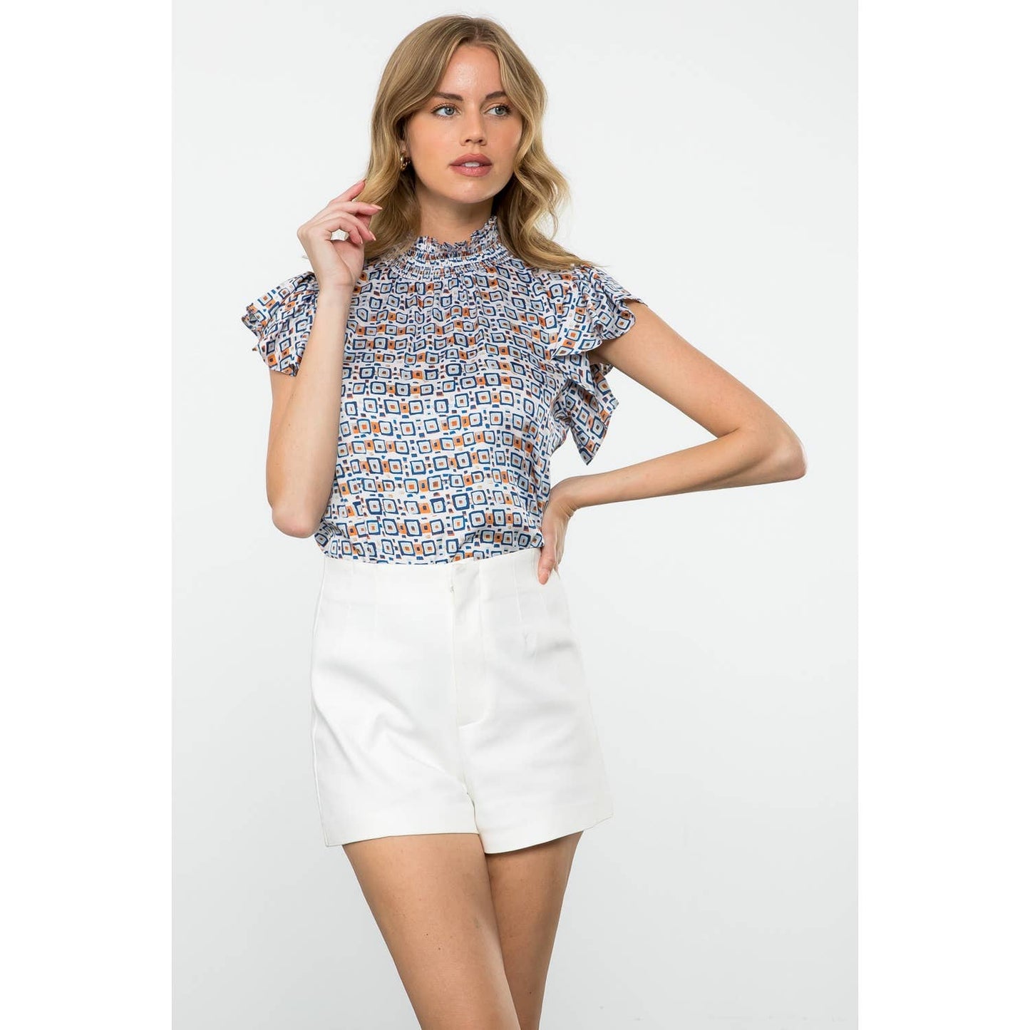 Flutter Sleeve Print Top - Cream