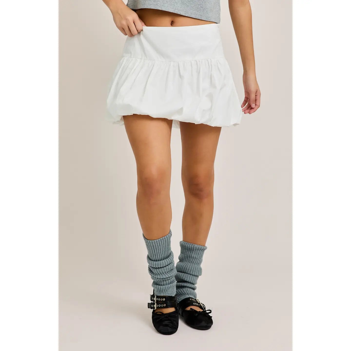 Bubble Hem Mini Skirt - White