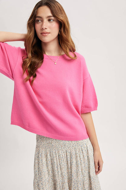 Short Sleeve Sweater Top - Punch
