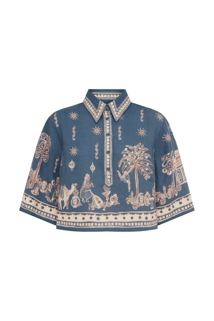 ALEMAIS Acacia Cropped Shirt - Blue