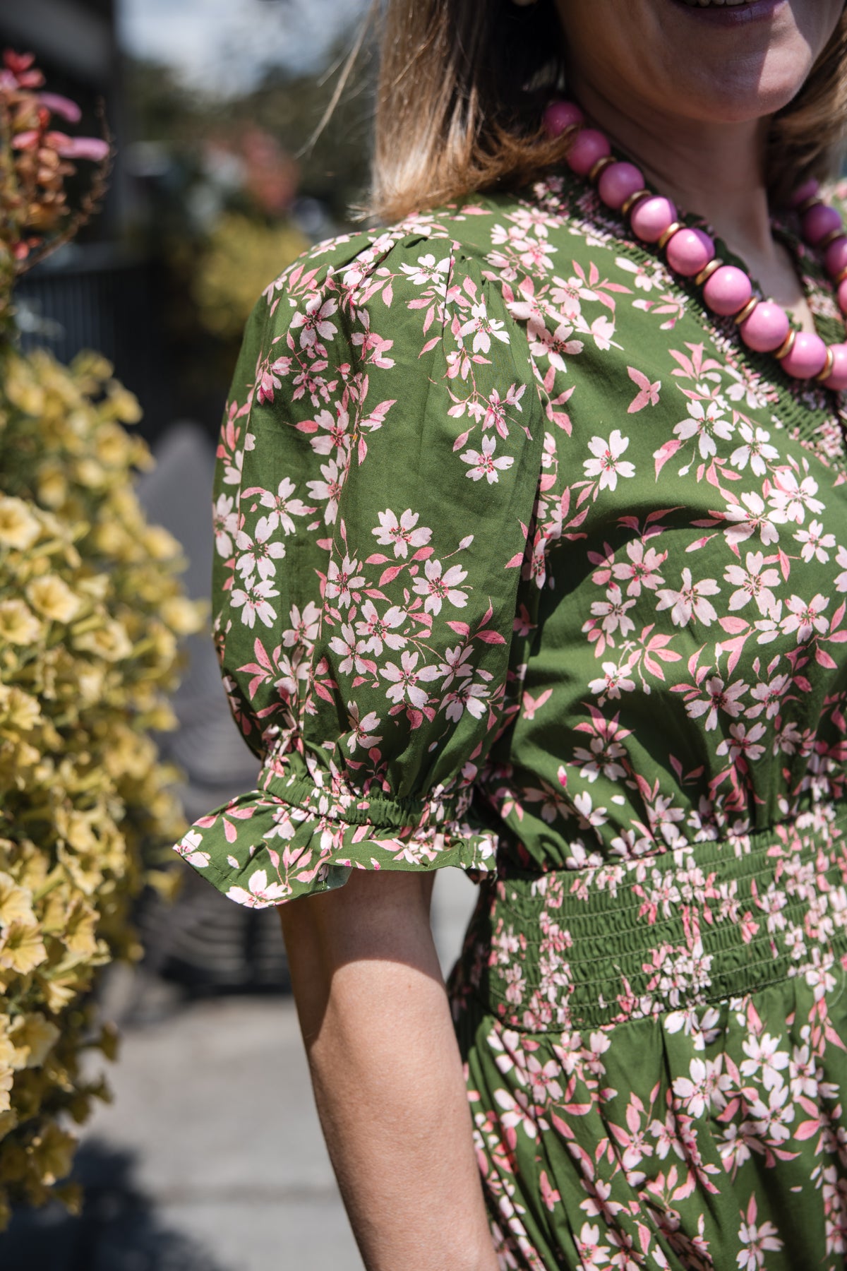 Floral Tiered Midi Dress Dress - Olive