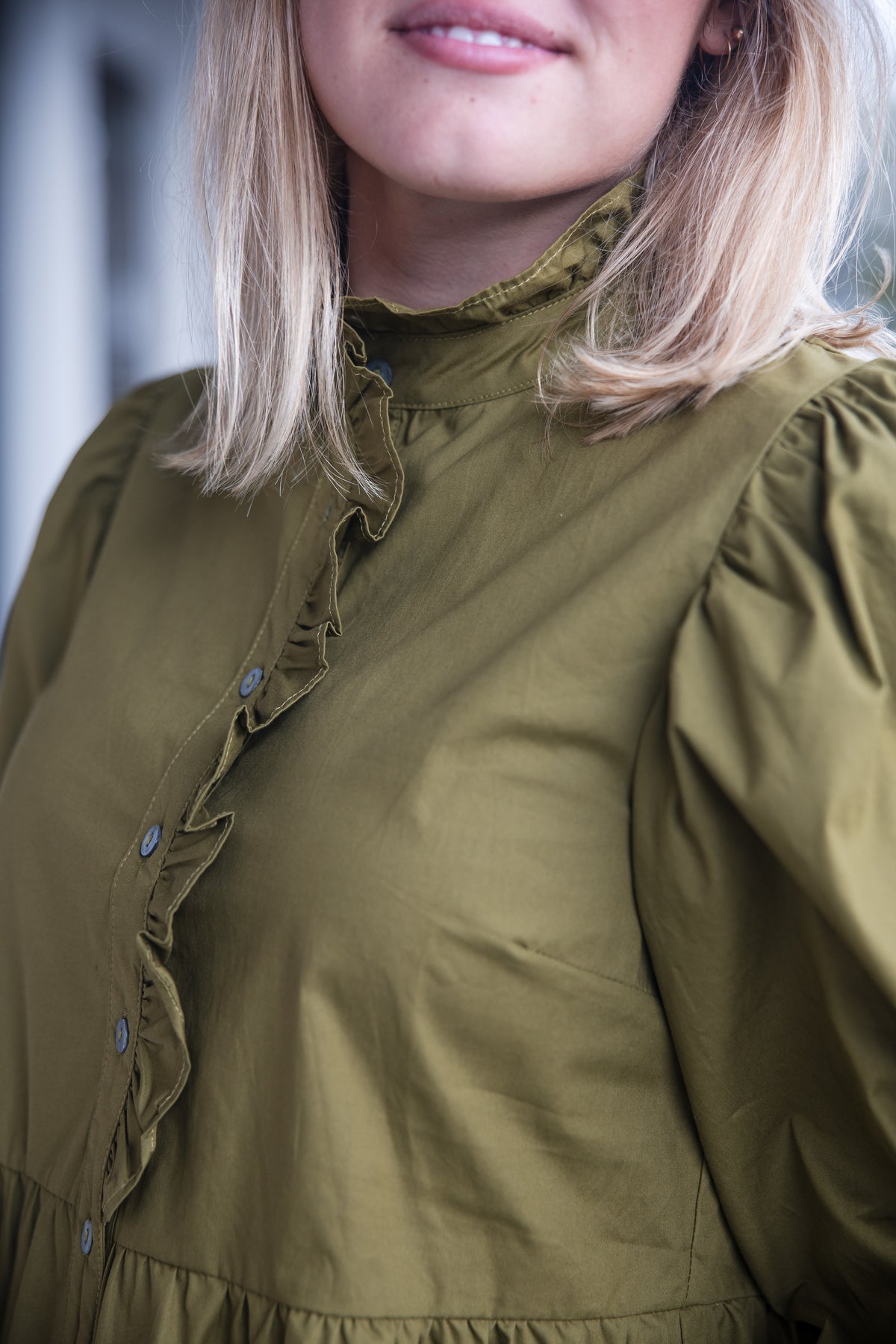 Ruffle Detail Peplum Top - Martini Olive