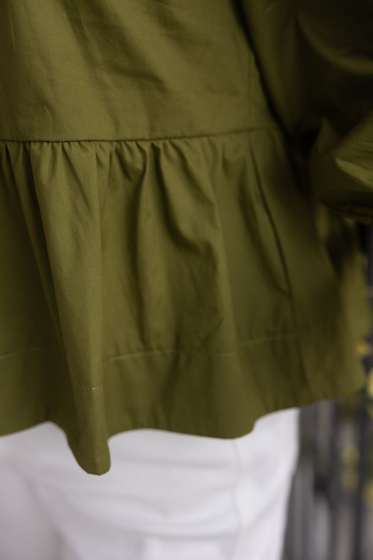 Ruffle Detail Peplum Top - Martini Olive
