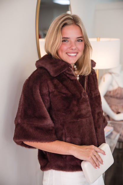 Fur Poncho Coat - Merlot