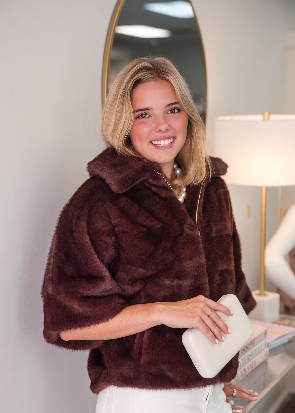 Fur Poncho Coat - Merlot
