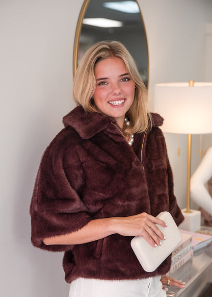 Fur Poncho Coat - Merlot