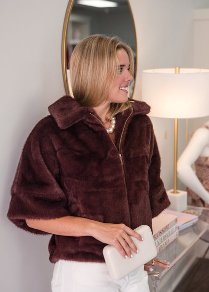 Fur Poncho Coat - Merlot