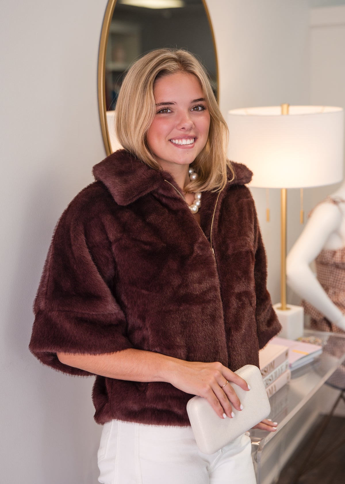 Fur Poncho Coat - Merlot