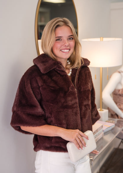 Fur Poncho Coat - Merlot