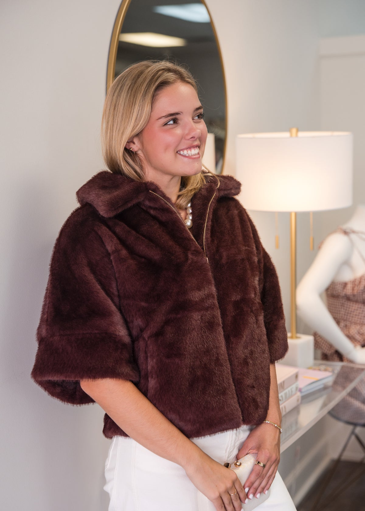 Fur Poncho Coat - Merlot