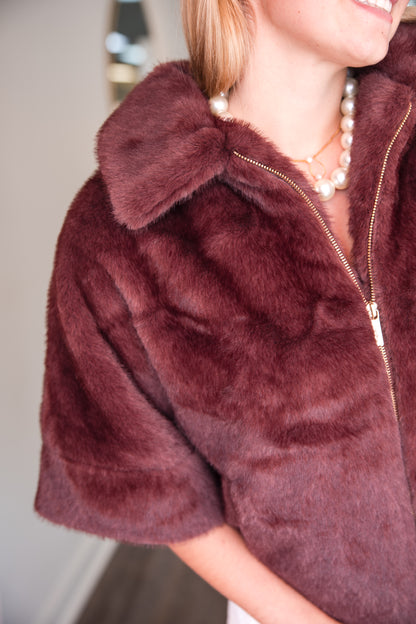 Fur Poncho Coat - Merlot