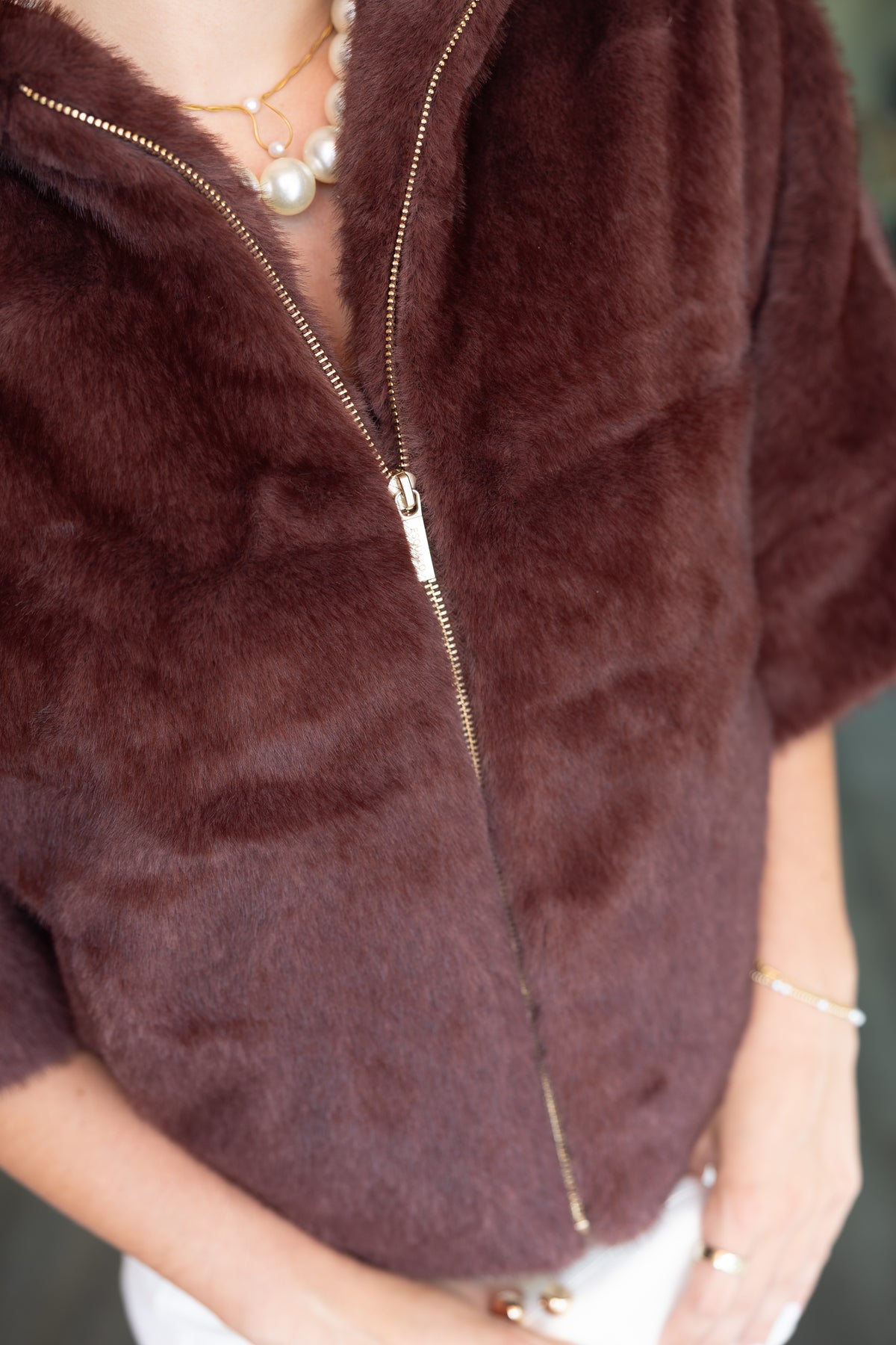 Fur Poncho Coat - Merlot