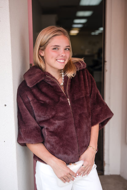 Fur Poncho Coat - Merlot
