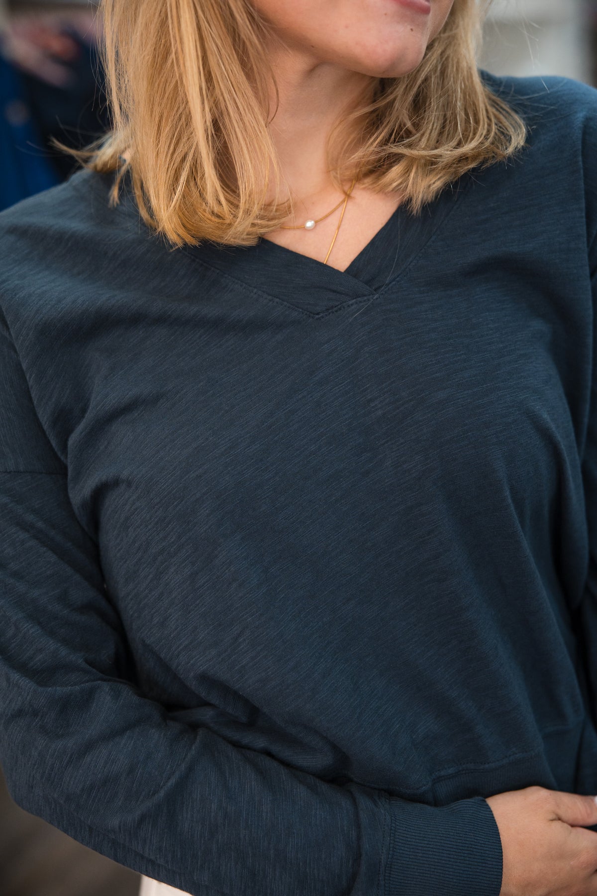 Deep Vneck Pullover Top - Hale Navy
