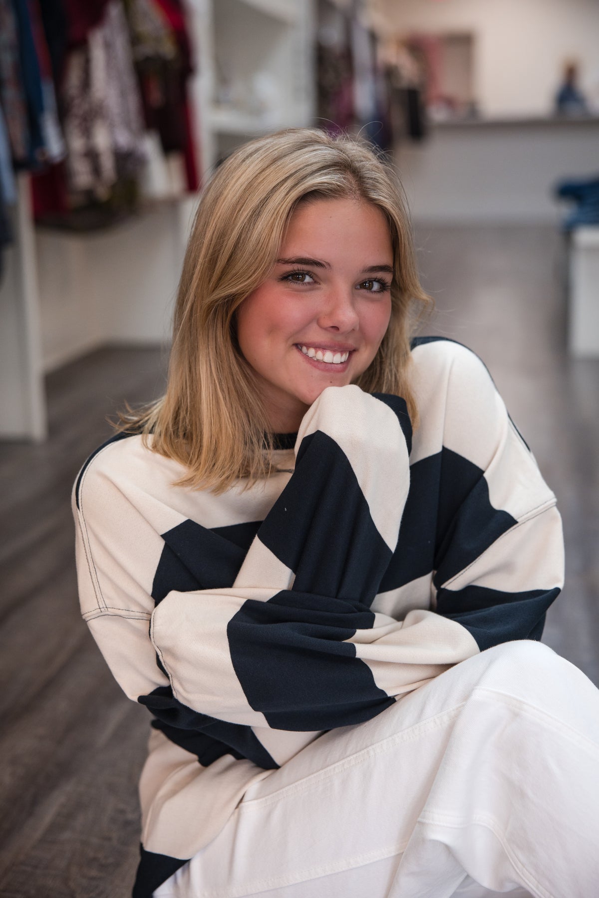 Free People Classic Stripe Crew Sweatshirt - Black Combo