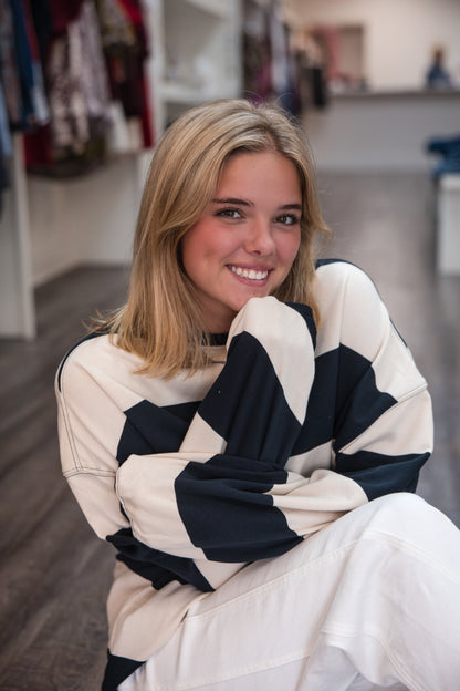 Free People Classic Stripe Crew Sweatshirt - Black Combo