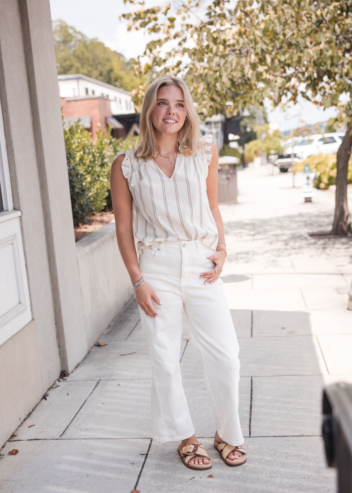 Ronda Ruffle Neck Top - Cream