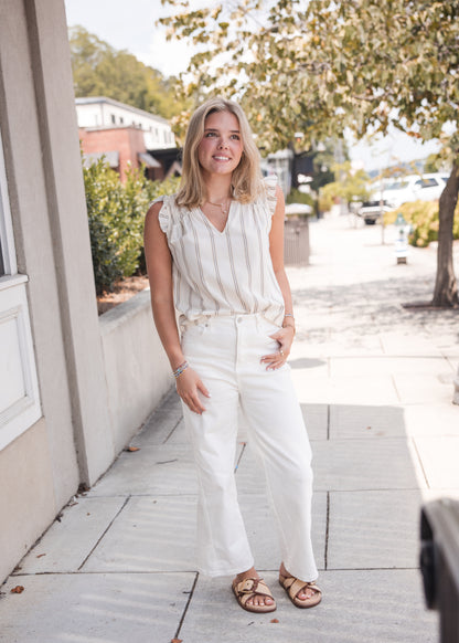 Ronda Ruffle Neck Top - Cream