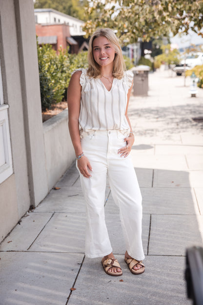 Ronda Ruffle Neck Top - Cream