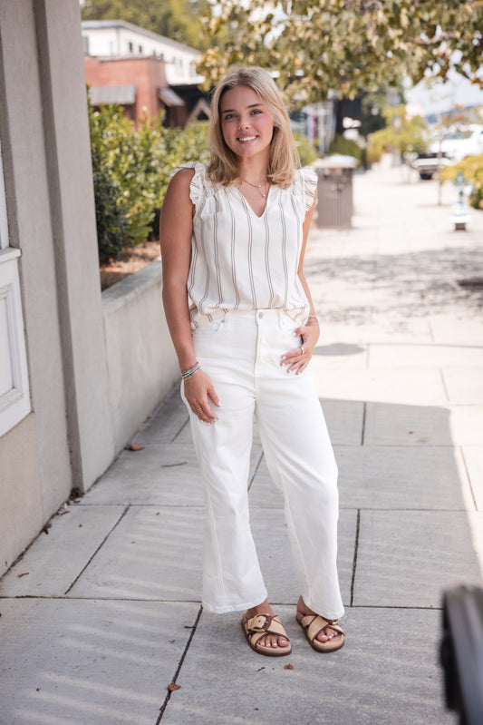 Ronda Ruffle Neck Top - Cream