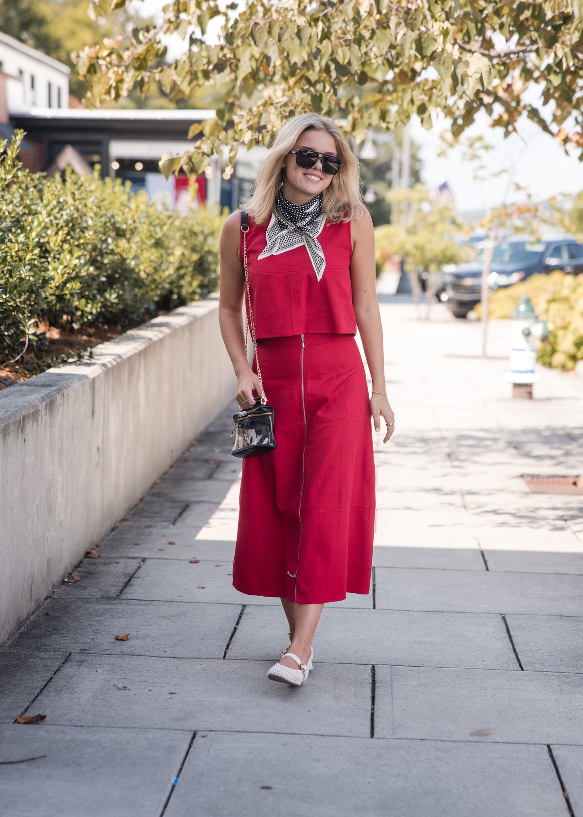 Denim Crop Top w/ Back Zipper - Red