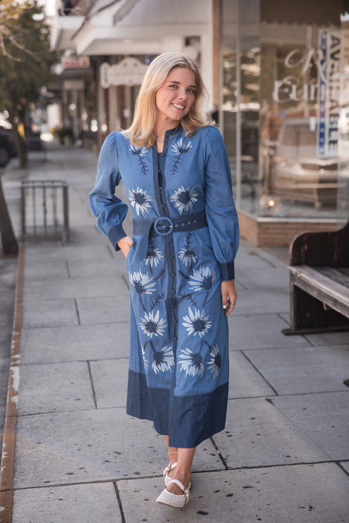 Suzie Dress - Denim Floral