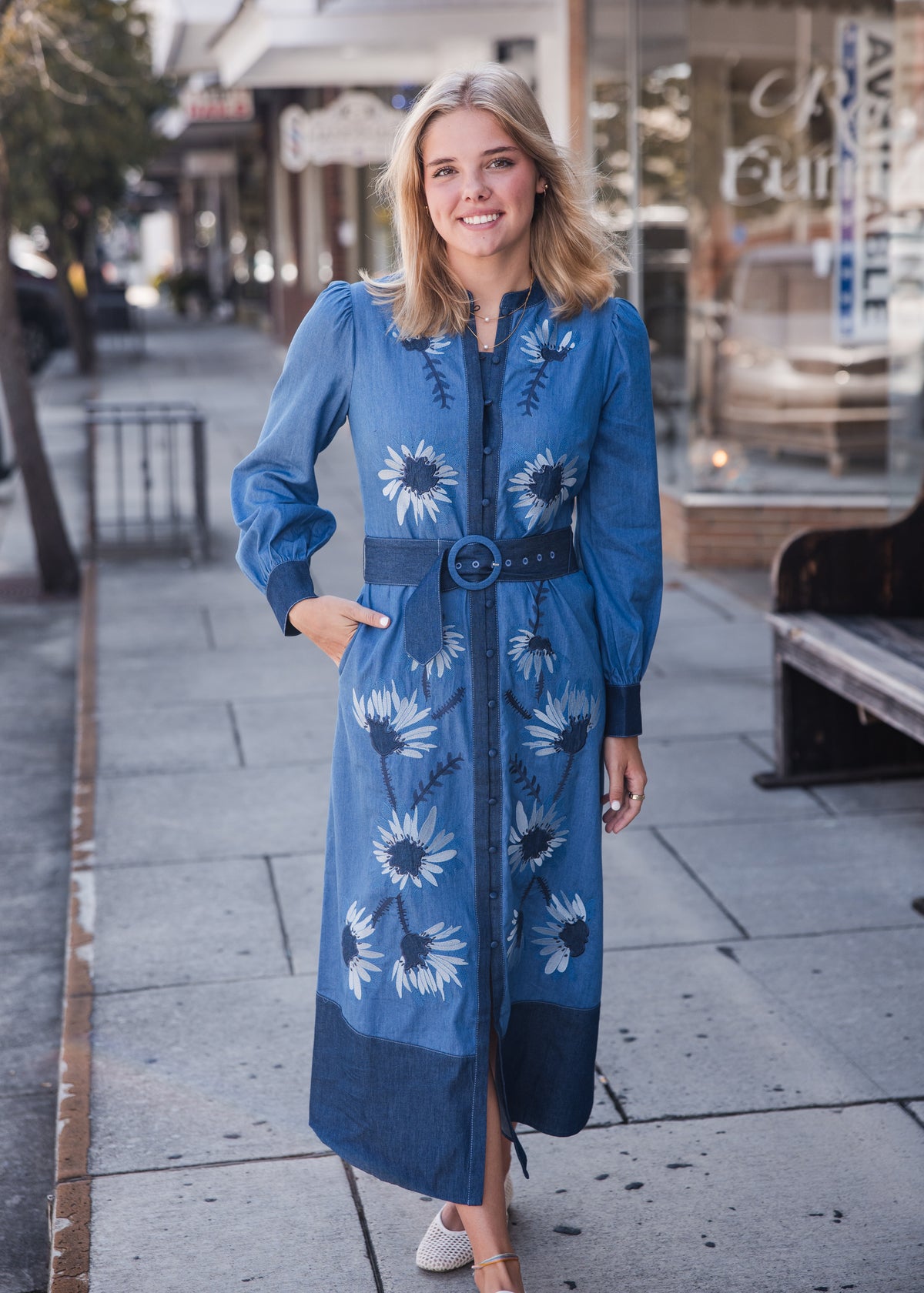 Suzie Dress - Denim Floral