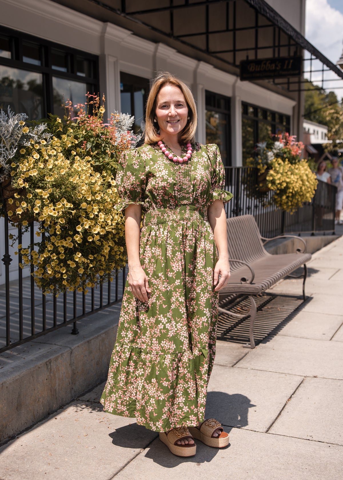 Floral Tiered Midi Dress Dress - Olive