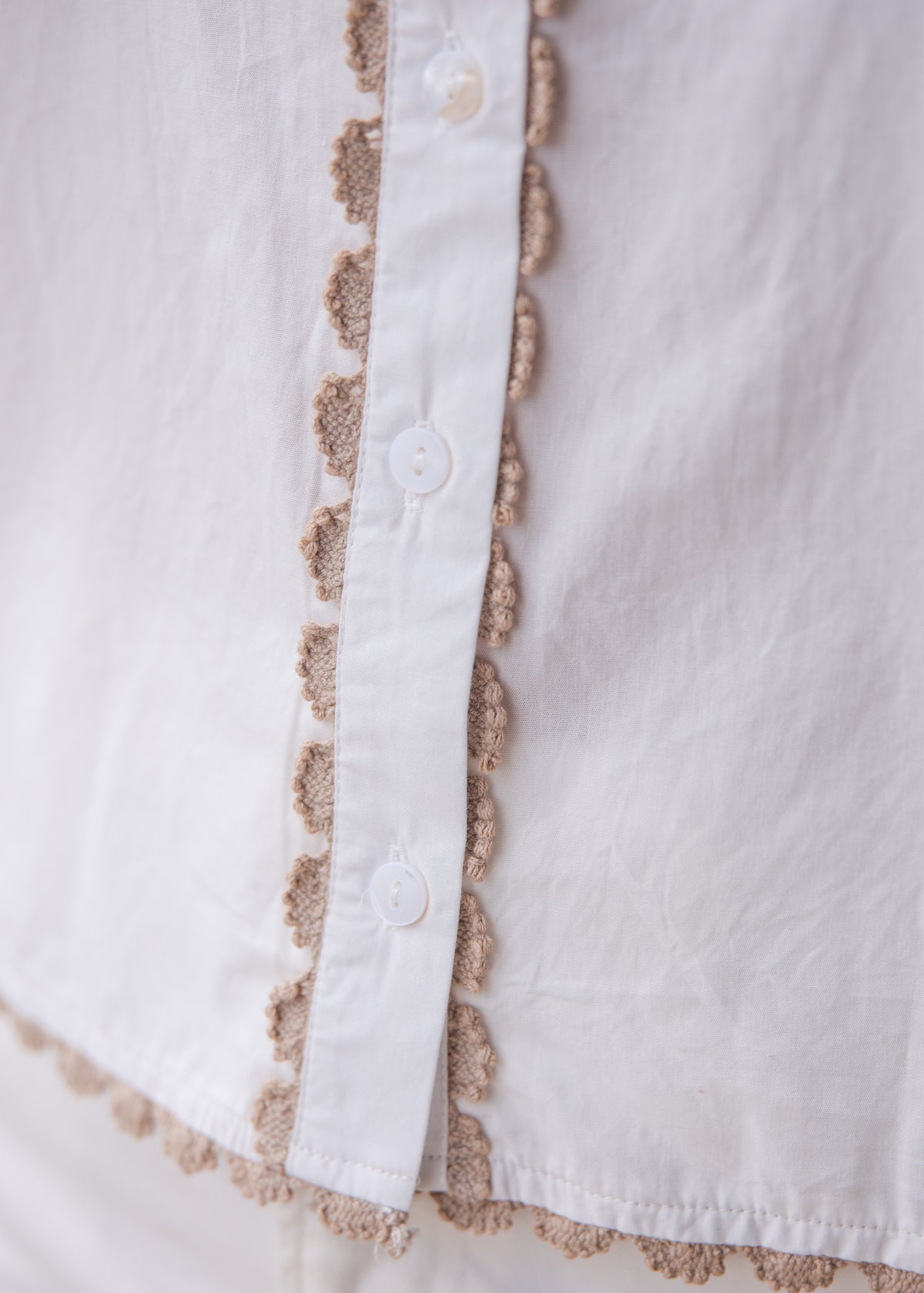 Collared Button Up Embroidery Top - White