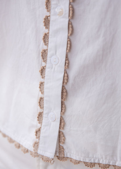 Collared Button Up Embroidery Top - White